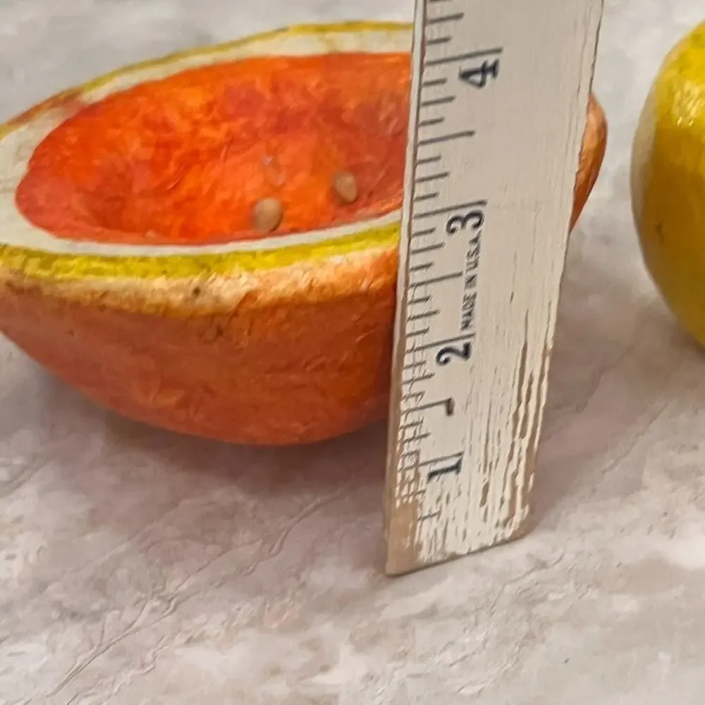 Paper-mache Yellow Apple & Grapefruit Vintage Display Decor Pair Of 2